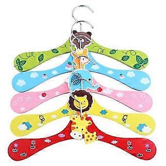 5pcs Wooden Clothes Hangers Dogs Cats Apparel Hanger Cartoon Small Coat Hanger(random Color)