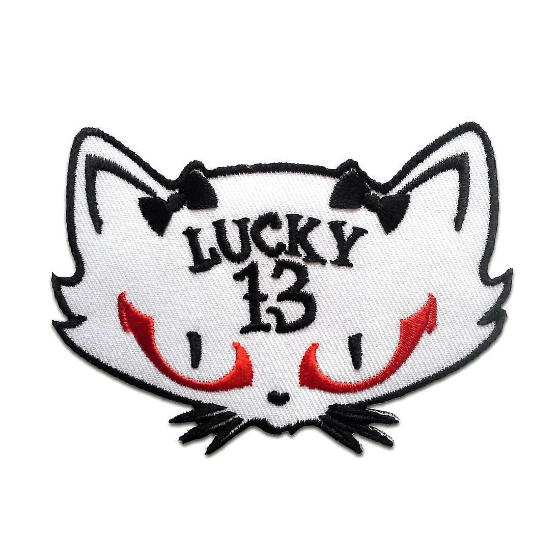 Patch / iron-on patch - Cat Lucky 13 biker - several colours selectable - 6.5 x 9.2 cm - patch