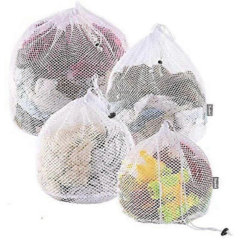 4-pack Polyester Laundry Bags, Mesh Laundry Net with String Stopper for Washing Machine