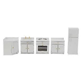 1: 12 Mini træ dukkehus integreret køkkenmøbler miniature håndværk hus legetøj WhiteMini køkkenmøbler