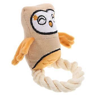 Peluche interattivo a forma di gufo per cani, con corda di cotone da masticare.
