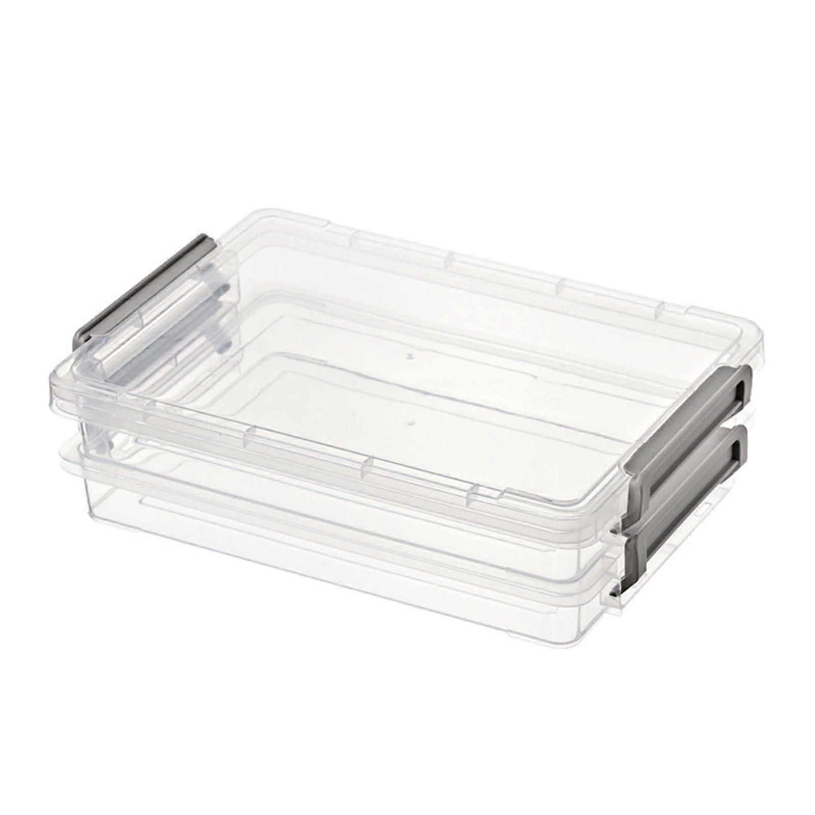 2pcs Plastic Portable File Box Stackable Dustproof Protective Clear A4 Document Case for Document Photo Book Collection Grey