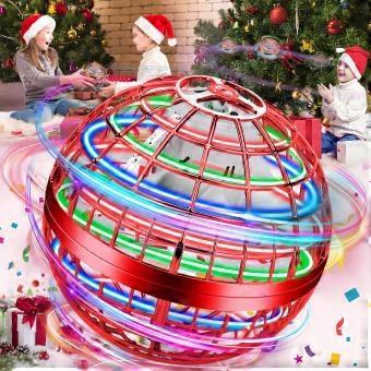 Flying Orb Ball Toy with LED Lights, 360° Rotating Hover Ball for Kids and Adults, Magic Floating Spinner 2023 Red Gift