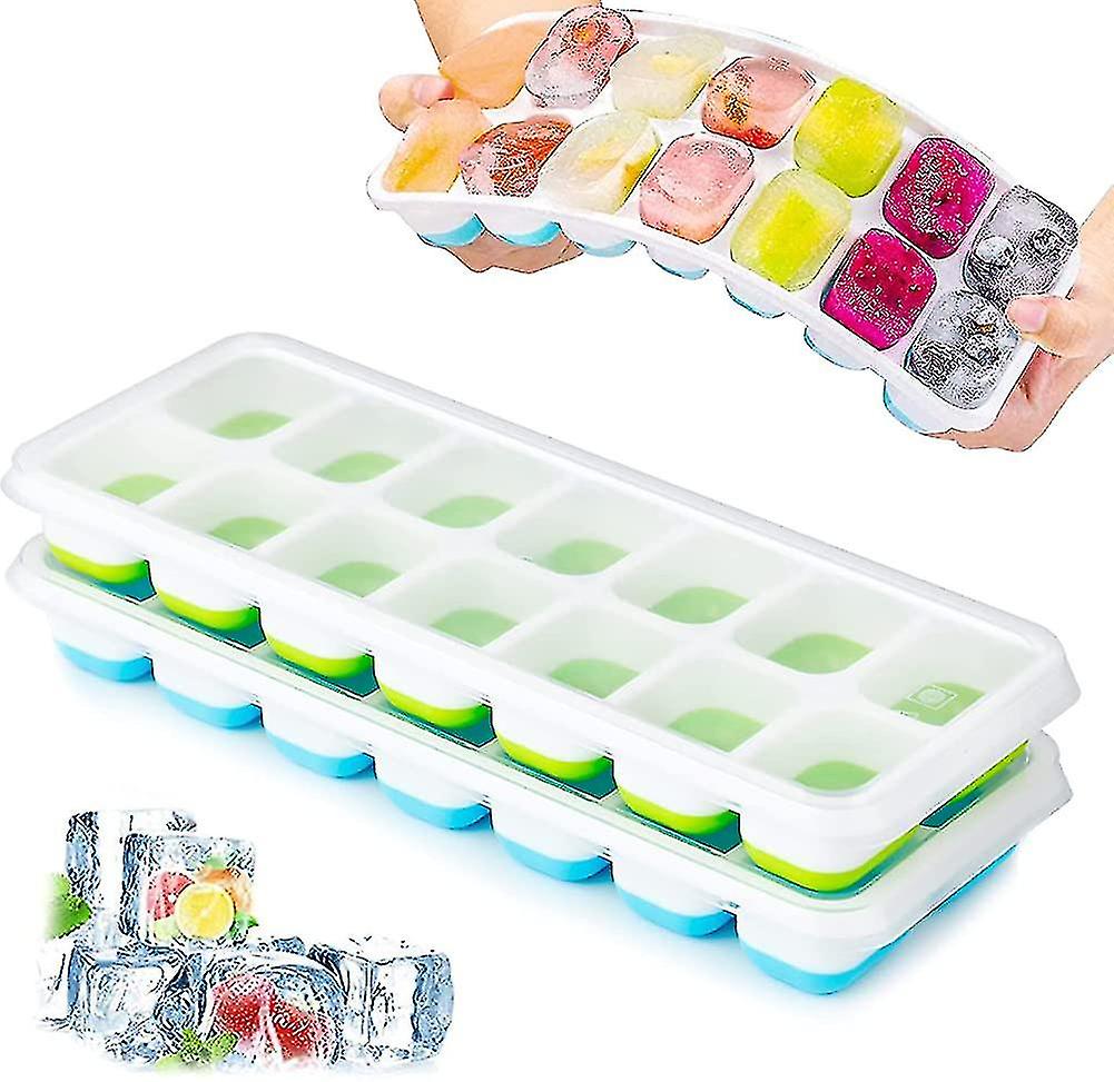 Ice Cube Mold, Pack Of 4 Silicone Ice Cube Mold With Lid, Space-saving And