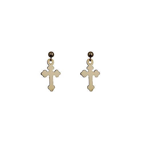 9ct Gold 13x10mm plain Cross Dropper Earrings