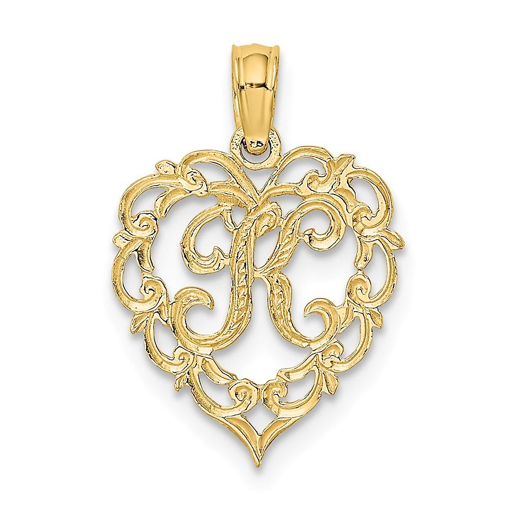 14k Gold K Script Letter Name Personalized Monogram Initial In Love Heart Pendant Necklace 17.3x12.57mm Wide 0.6mm Thick