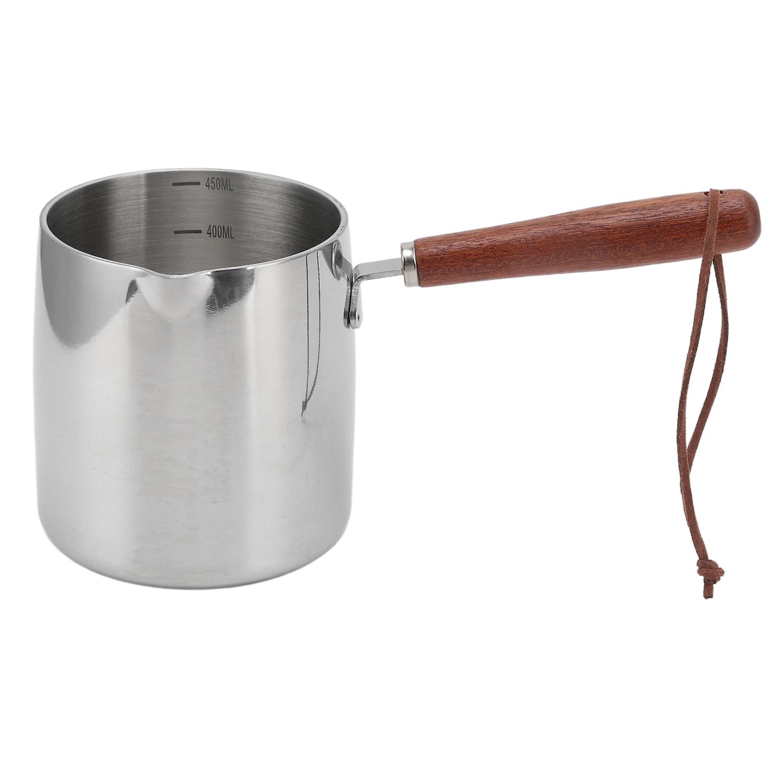 450ml Stainless Steel Butter Warmer Mini Butter Pan Coffee Milk Small Saucepan with Wooden Handle