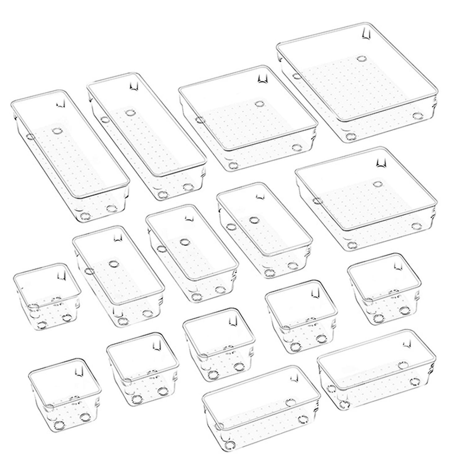 16PCS Drawer Organizer Box with Non-Slip Silicone Pads 5-Size Desk Drawer Organizer Trays Storage Tr