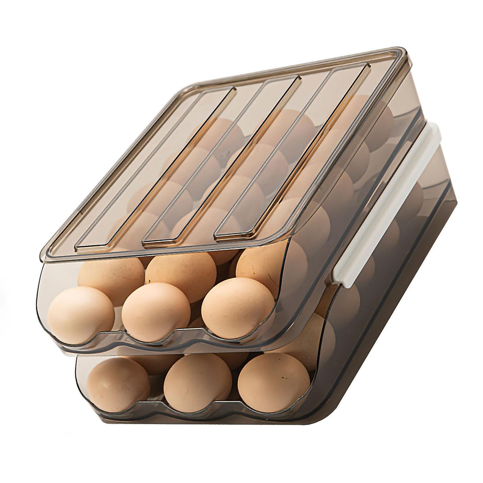 Rolling Multilayer Transparent Egg Storage Box for Kitchen, 2 Layers