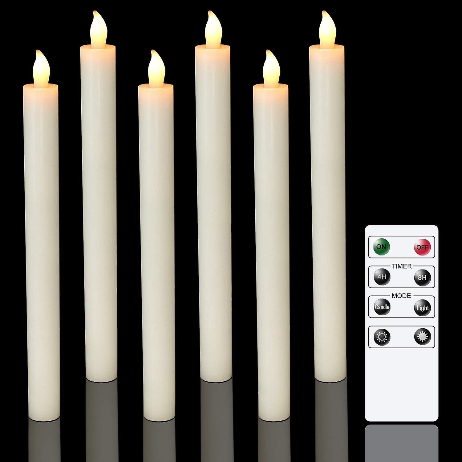 6 Pack Battery Operated LED Candles with Remote and Timer, Real Wax Flickering Warm White Light for Window, Christmas Decor, Home, Wedding, Ivory