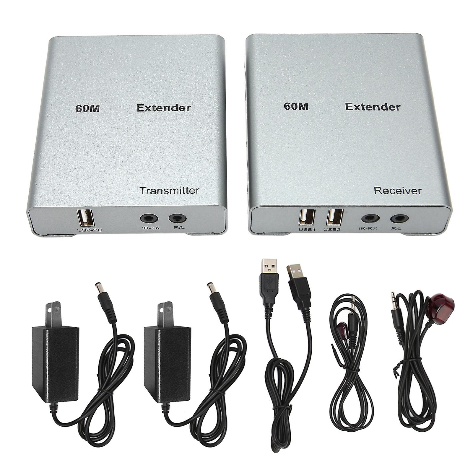 HD Multimedia Interface KVM USB Extender Over Cat5e/6 1080P HD Video Extender for Mouse and Keyboard Control 100‑240V US Plug