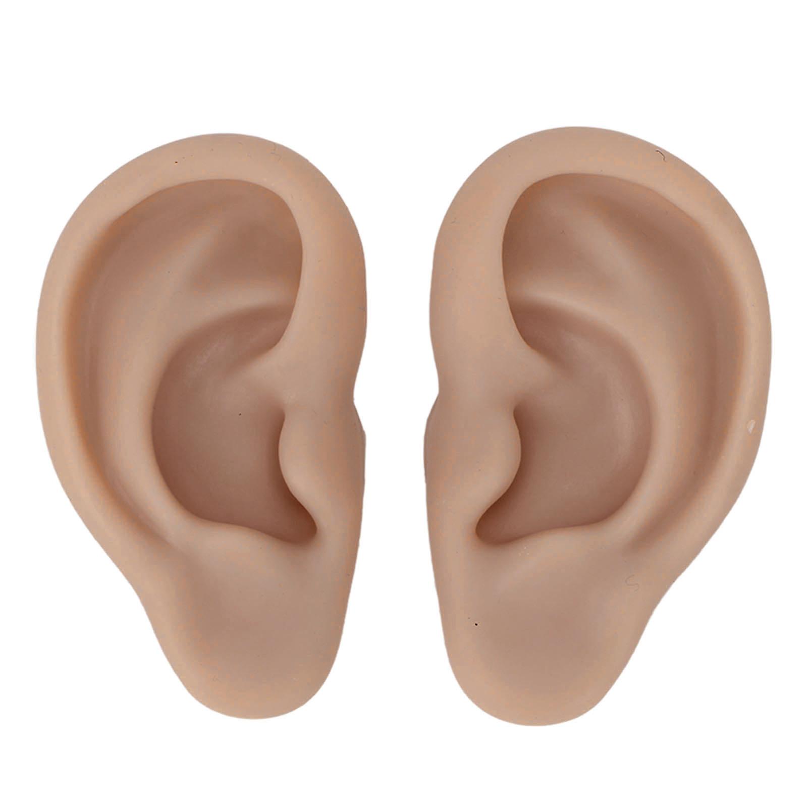 Silicone Ear Model Pair Soft Flexible Simulation Ears for Earrings Display Piercing Practice Deep Skin Tone Realistic
