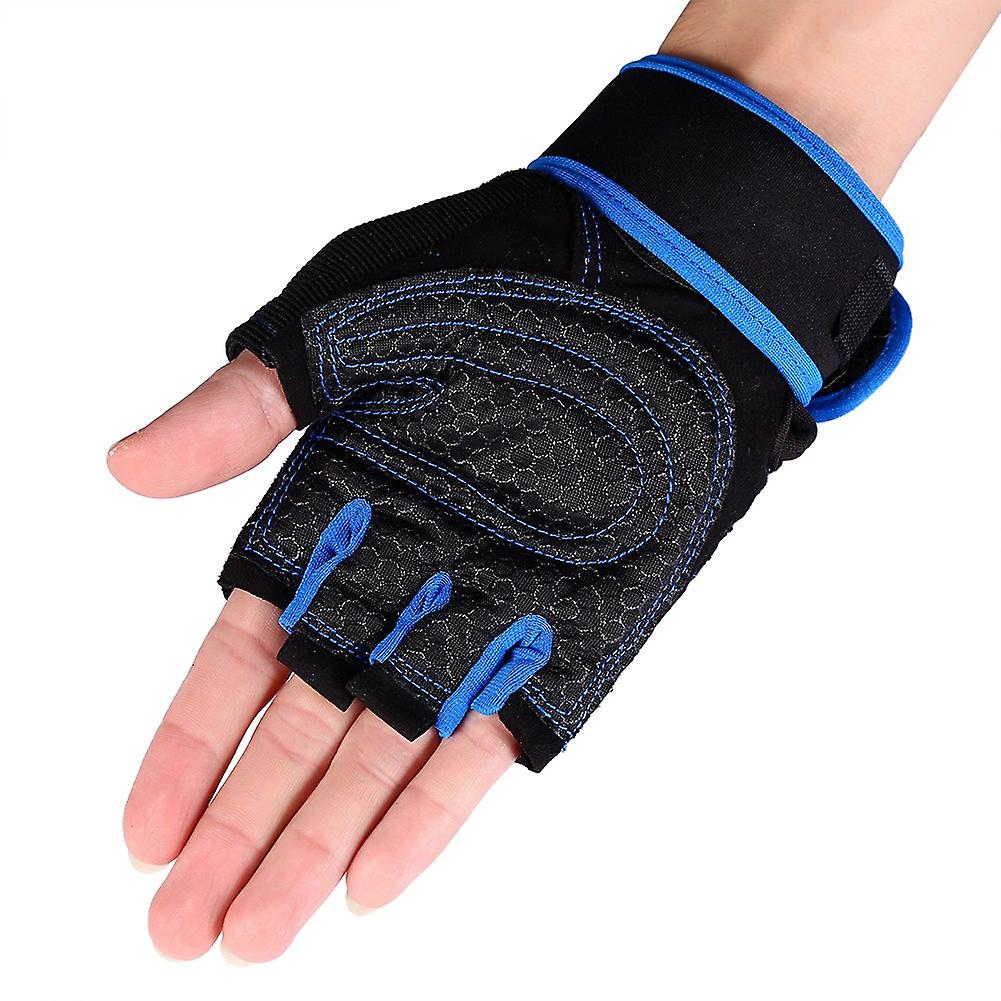 Exercise Half Gloves 2 Pcs Weight Lifting Gym Training Fitness Gloves Workout Exercise Sports Wrist Wraps(Blue/M)