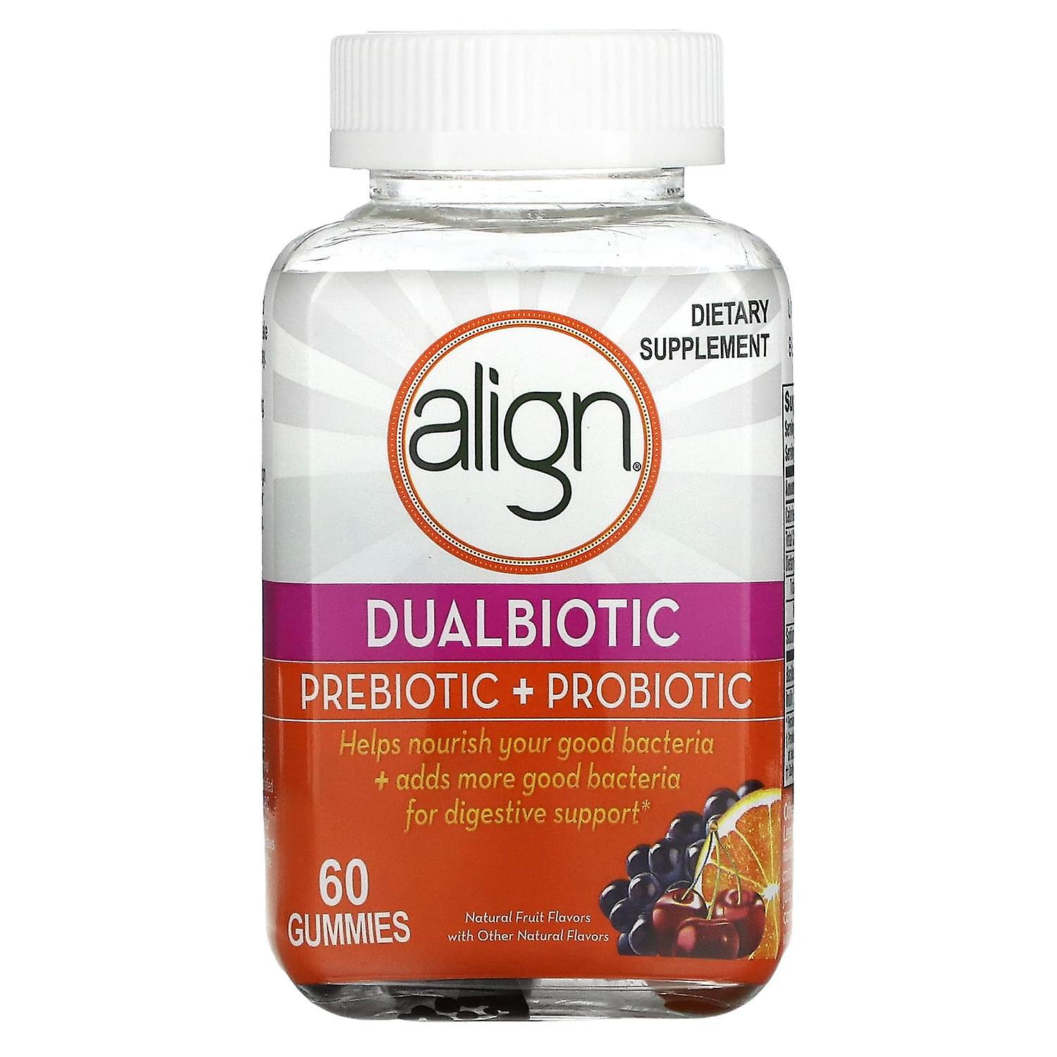 Align Probiotics, Dualbiotic, Prebiotic + Probiotic, Natural Fruit, 60 Gummies