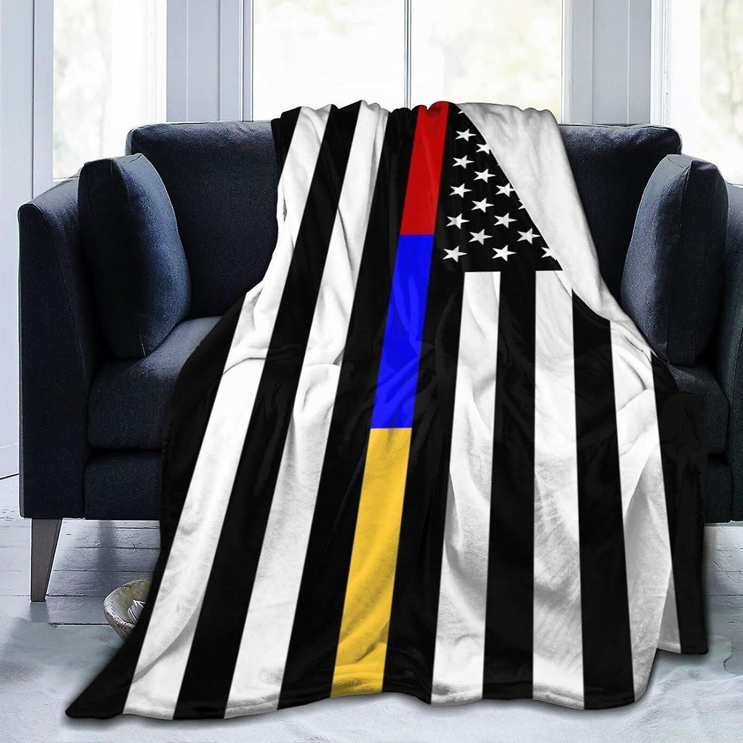 Flannel Blanket Thin Line Red Blue Yellow Flag Blanket Soft and Comfortable Throw Blanket Anti Static Washable for Adults and Children ABD7620