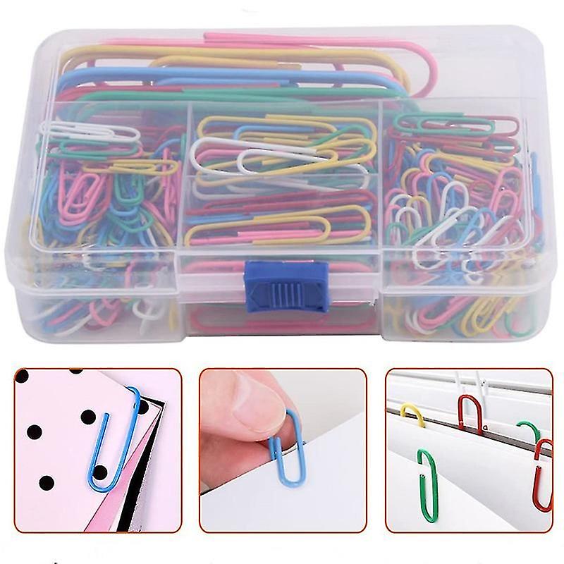 250 Plastic-Coated Colored Paper Clips with Box for Office