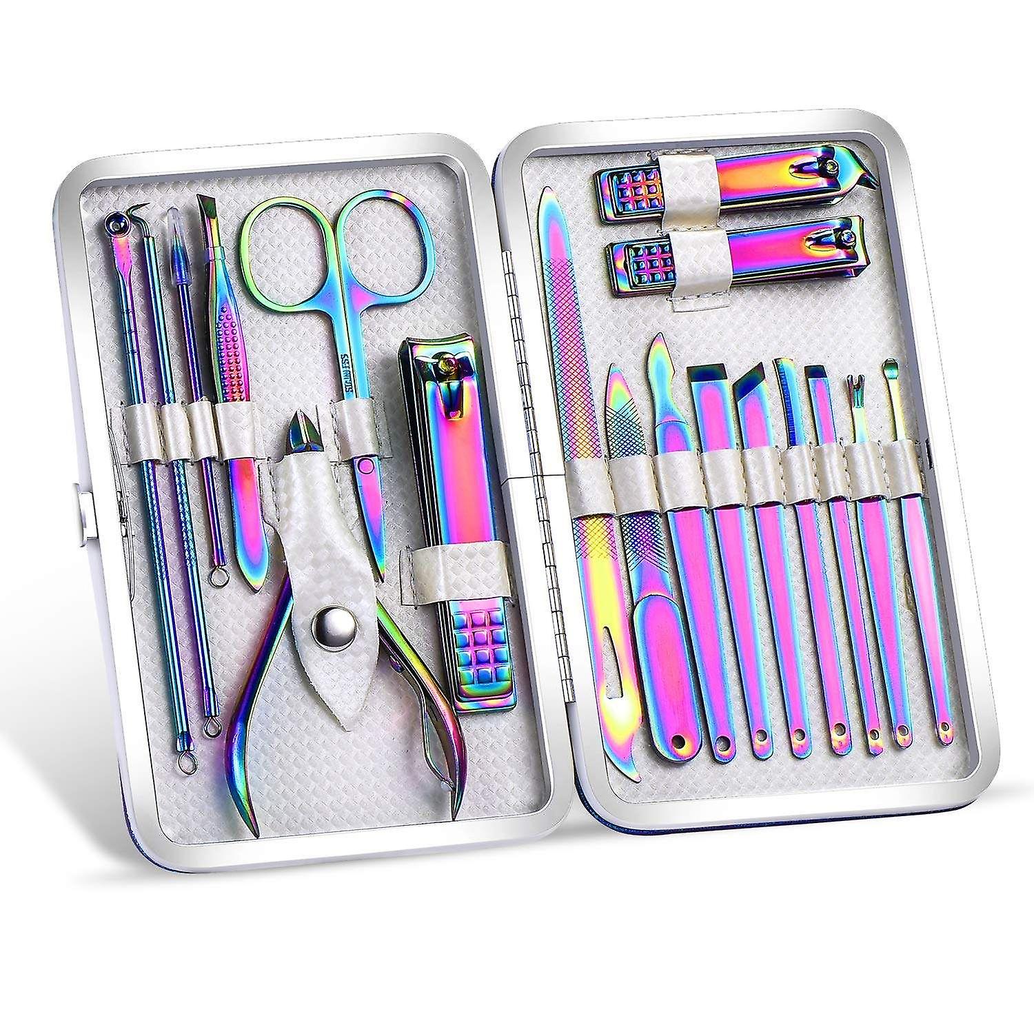 Manicure Tool Sets with Leather Case Rainbow Style