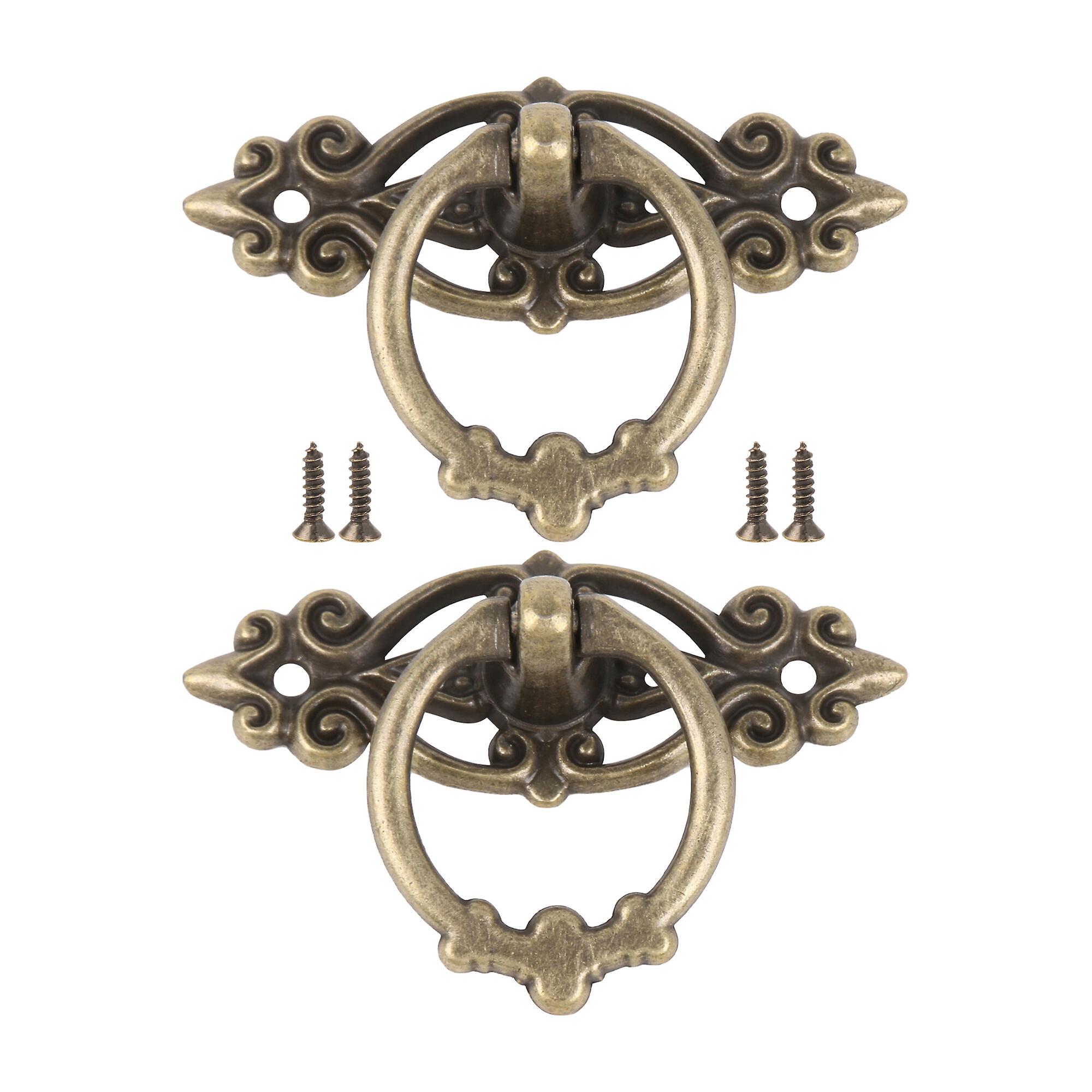 2 Pcs Antique Bronze Ring Pull Handle for Jewelry Boxes 2.56 x 1.73 Inch