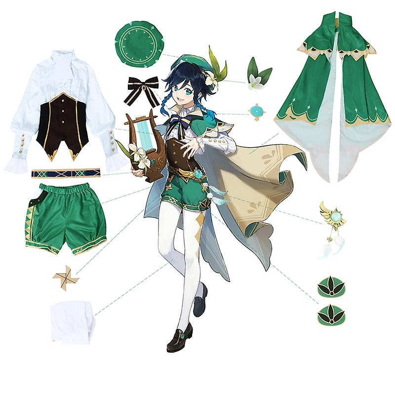 Game Genshin Impact Venti Cosplay Kostyme Barbatos Green Cosplay Kostyme Venti Antrekk Halloween Cosplay Uniform Full Set