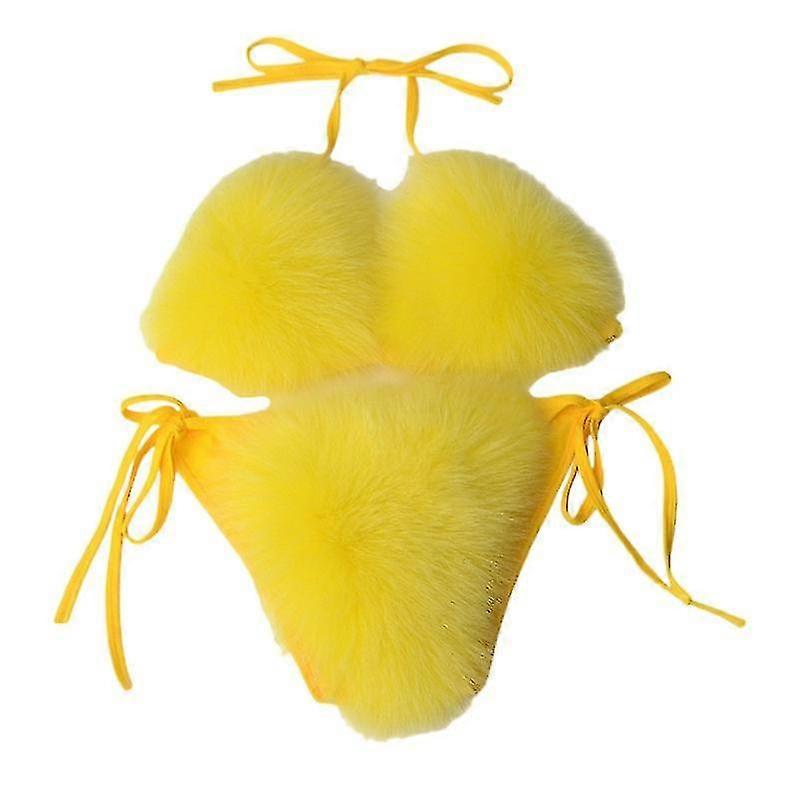 Kvinders faux fur halter string trekant bikini sæt todelt badedragt