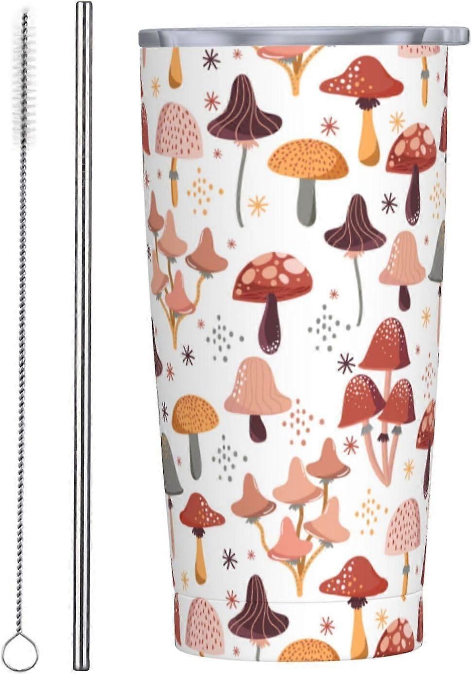 Aranyos gomba pohár 20oz színes gomba rozsdamentes acél szigetelt poharak fedéllel és szalmával utazás Kávésbögre Tea Boroscsészék Vizes palack Mushr