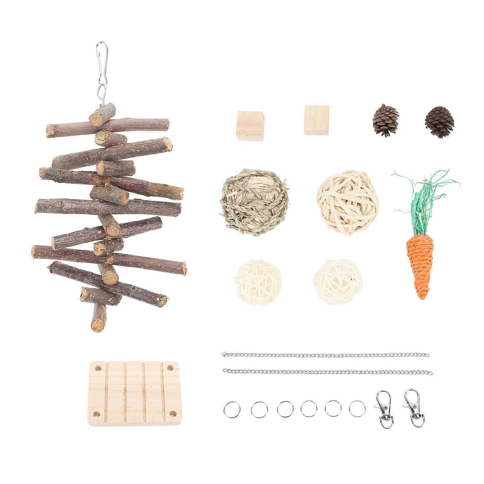 Hamster Chew Toys Set Corn Leaf Balls Branch Pine Cubes Carrots Teeth Grinding Relieve Boredom Guinea Pig Chew Toys