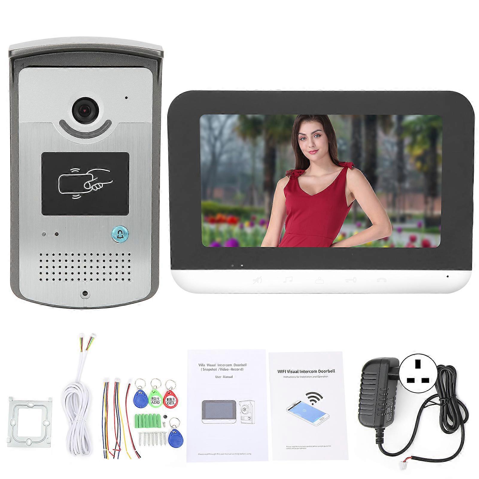 Smart Doorbell Wifi Video Intercom 7in Touch Screen Waterproof Dustproof Home Security 100240vuk Plug