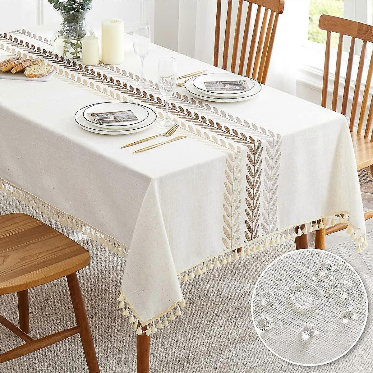 Embroidered Tablecloth for Dining Table,Dust Spillproof Soil Resistant