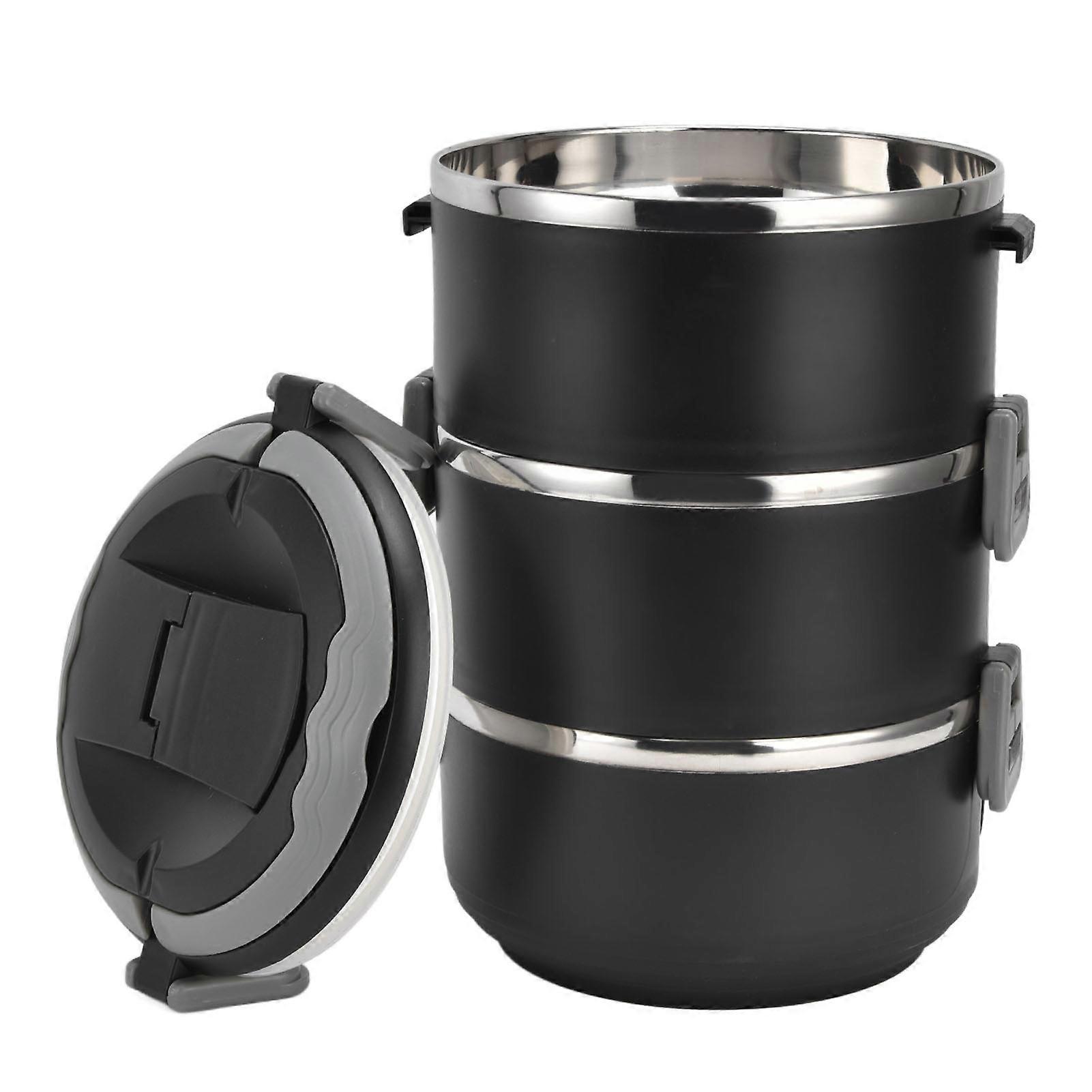 Stackable Lunch Box Three Layers Stainless Steel Leakage Proof Portable Keep Warm Bento Box for School Camping PicnicBlack Three Layers