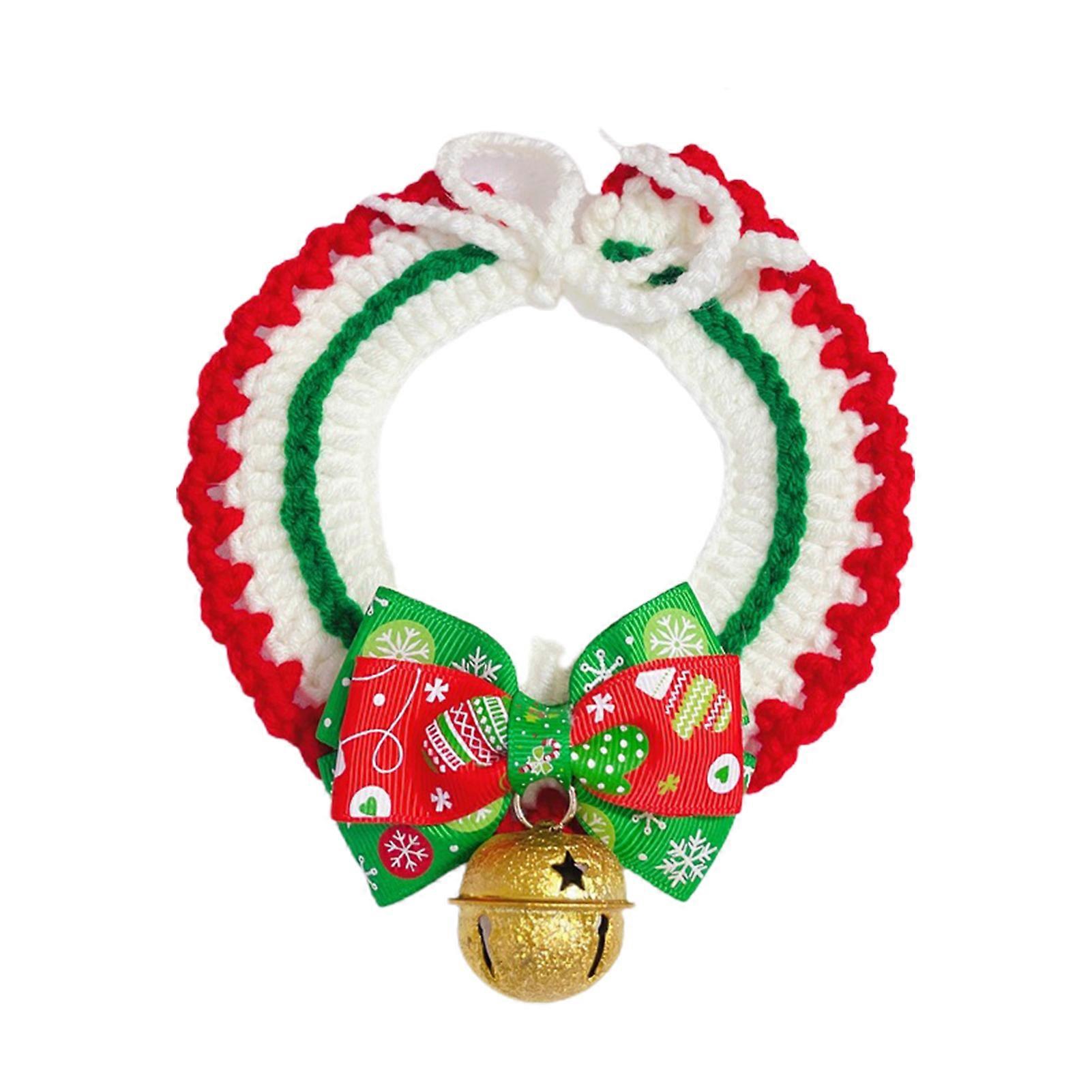 Christmas Pet Collar Friendly to Skin Exquisite Pattern Elastic Adjustable Non-Irritating Dress Up Polyester Bow-knot Style Pet Cat Collar with Bell P