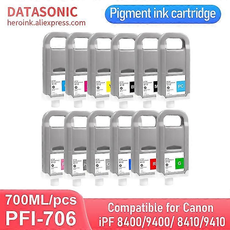 unique PFI706 PFI-706 ink cartridge 700ml compatible for Canon iPF 8400 iPF9400 iPF8410 iPF9410 iPF8410S iPF9410S Pigment ink 12 Colors