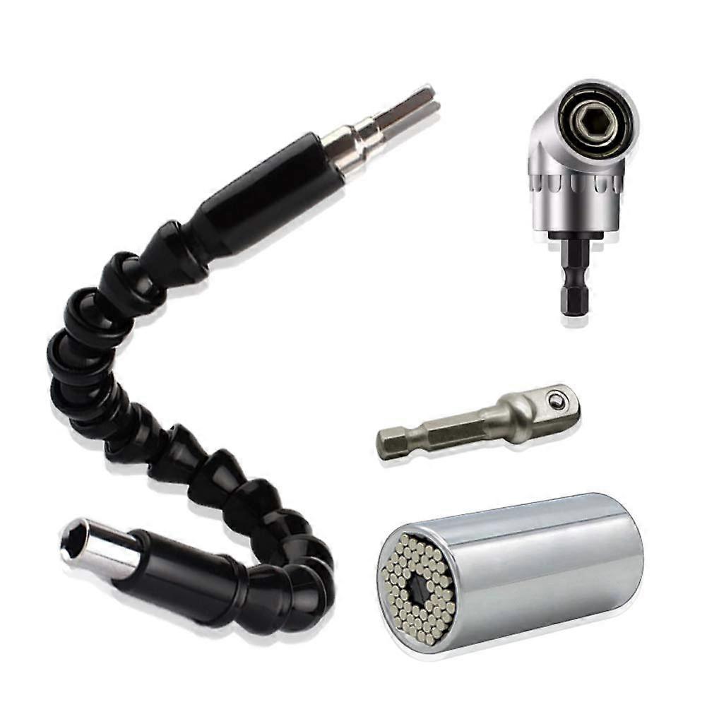 Veinardyl 3Pcs 7-19Mm Universal Socket Wrench Set, 105 Degree Grip Adapter, Right Angle Extension Bit, 6.35Mm Hex Shank, 30 Flexible Extension