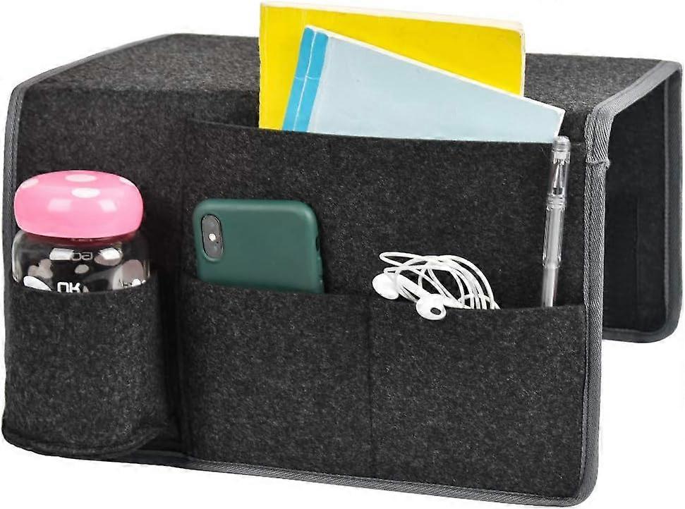 Sängförvaring Organisering Filt Sängficka, Soffa Sängförvaring Väska med Vattenflaskhållare (Grå)