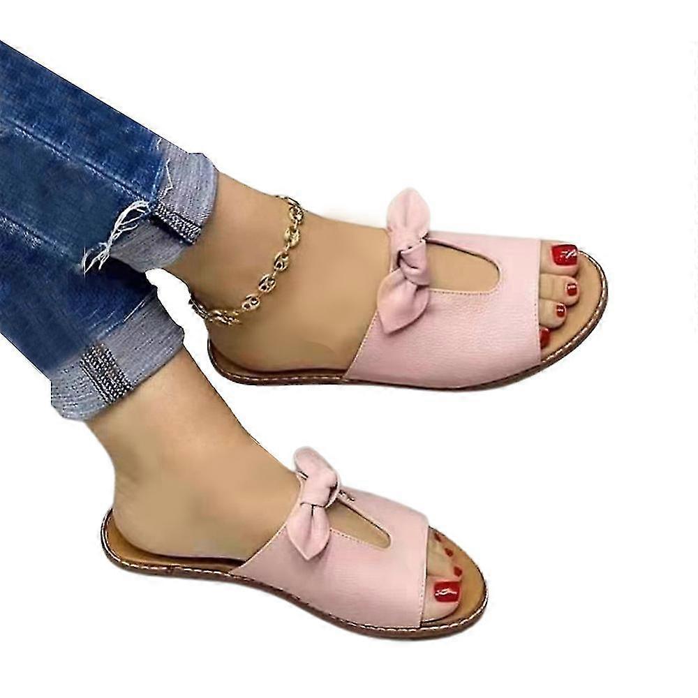 أحذية نسائية Bowknot جوفاء شقة الصنادل الصيف مفتوحة اصبع القدم النعال