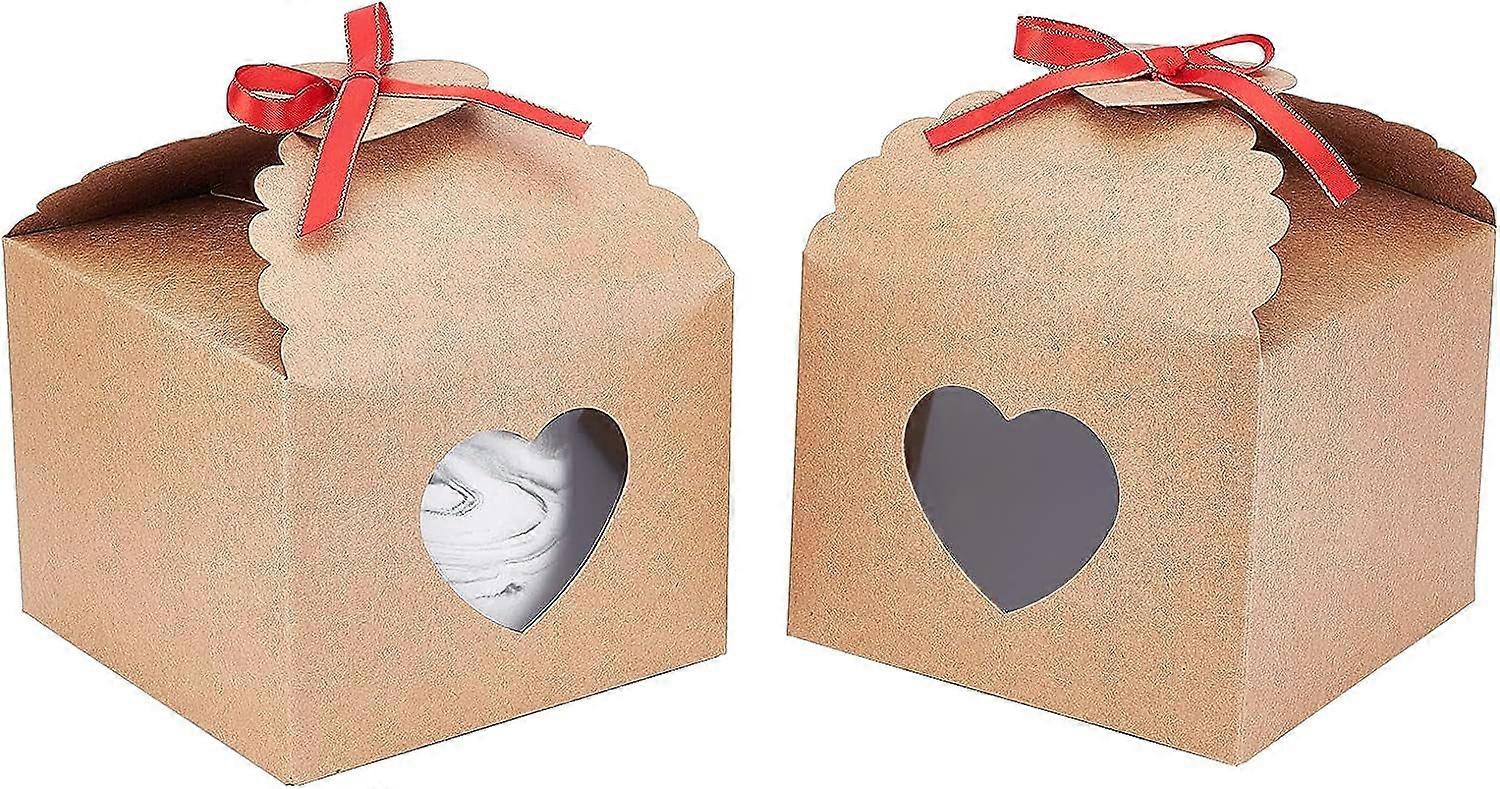 20pcs Kraft Paper Gift Box with Heart Window and Ribbon for Birthdays