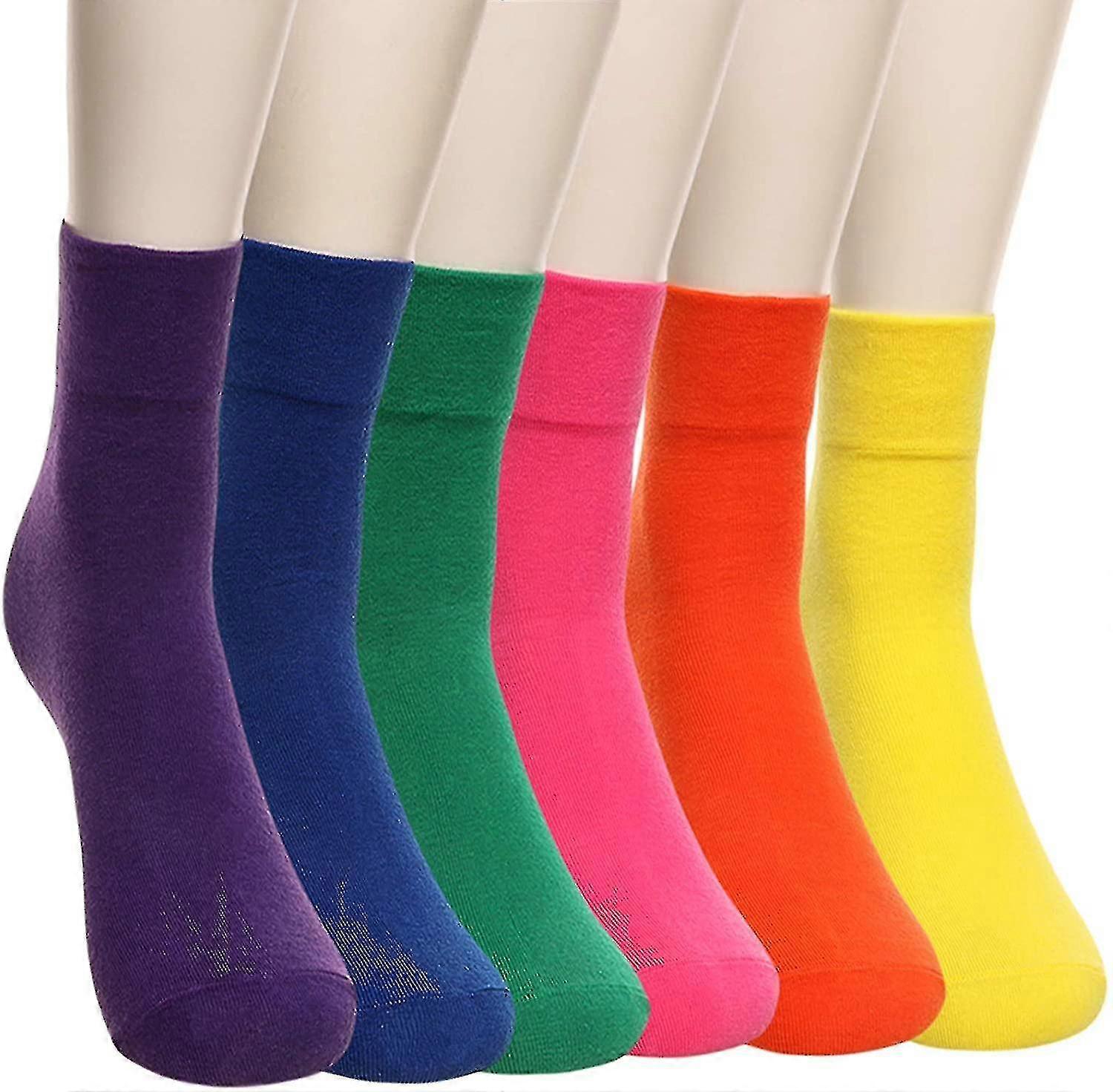 6 Pairs Women"s Cotton Colored Socks