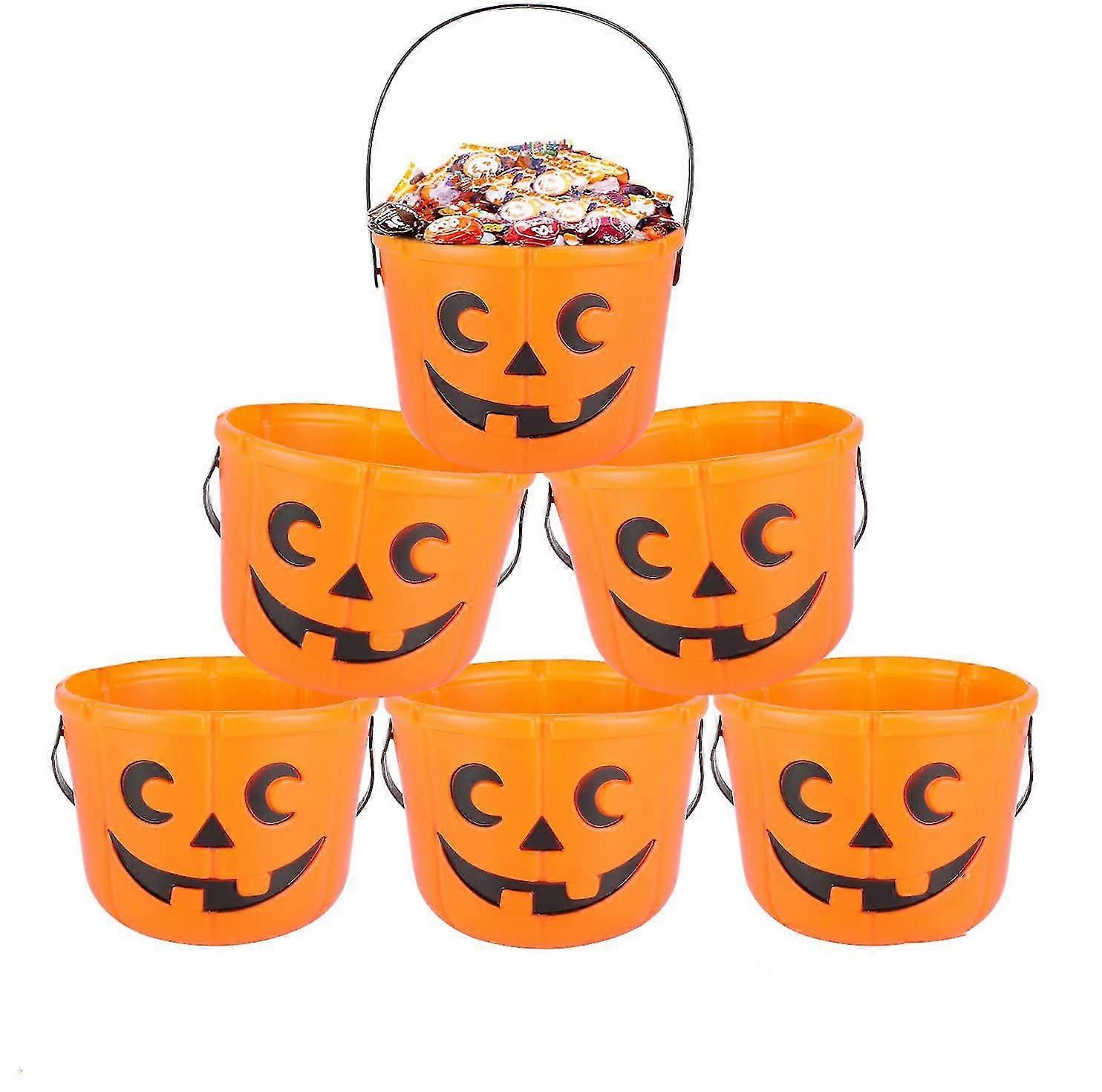 6x halloween baskets, pumpkin buckets for collecting candy