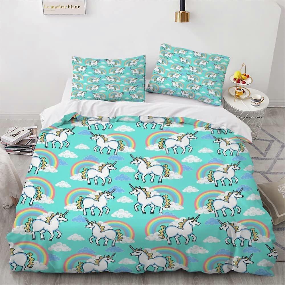 Poszwa na kołdrę 200x200 cm Jednorożec Cartoon Koń Komplet pościeli w kolorze Light and Soft 2 osoby z zamkiem błyskawicznym i 2 poszewkami na poduszki