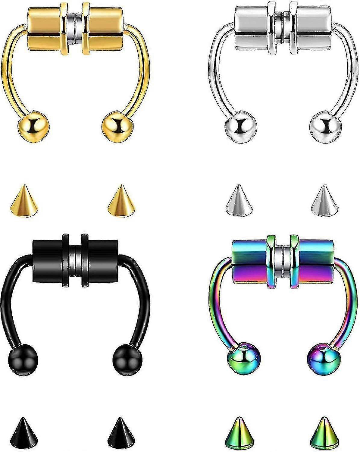 4 قطع المغناطيسي الحاجز الأنف الدائري الفولاذ المقاوم للصدأ المغناطيس وهمية الحاجز الأنف الدائري - jjS