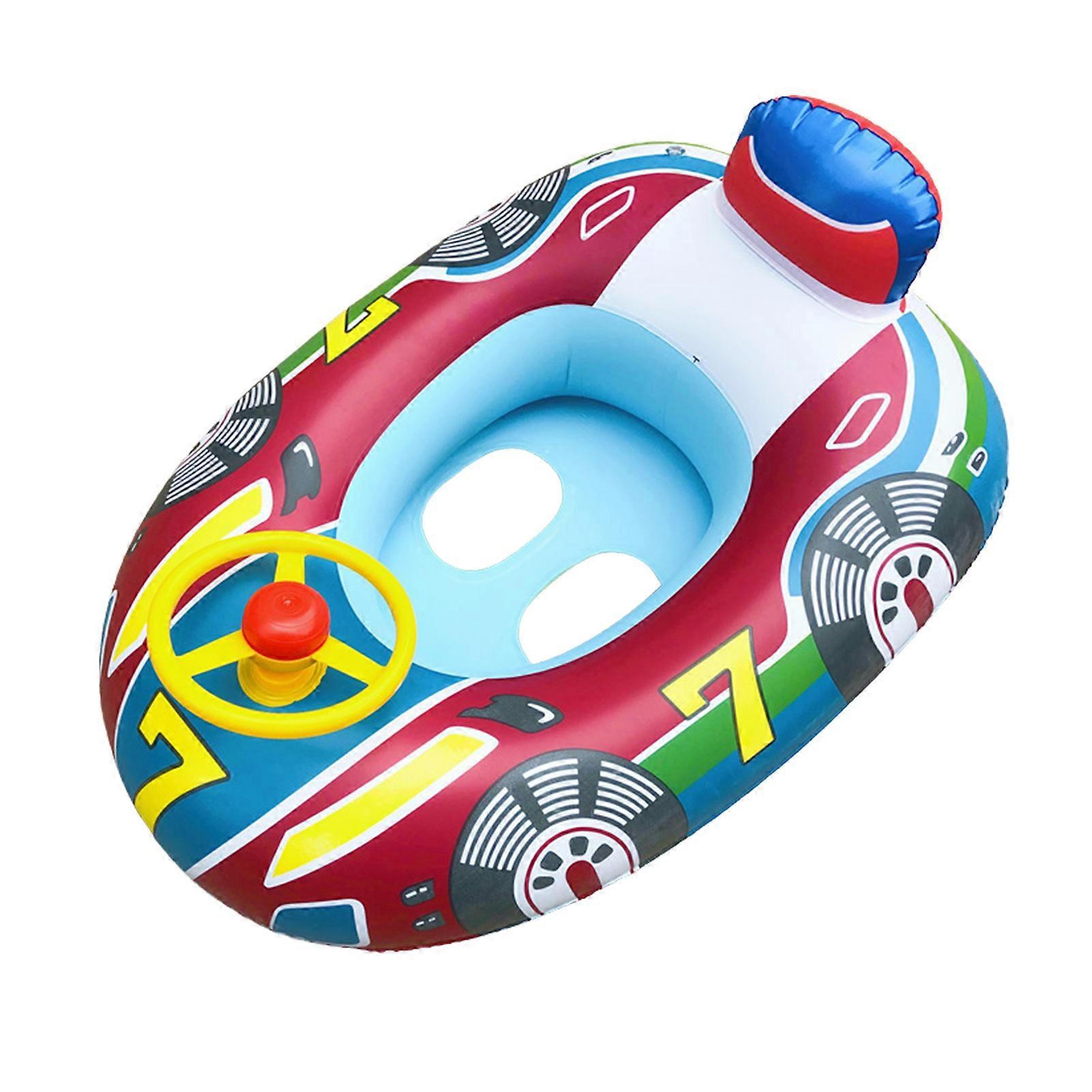Inflatable Babies Pool Float Automobile Babies Swimming Floats with Safety Seat Toddler Pool Toy Ride-on Floaties with Steering Wheel