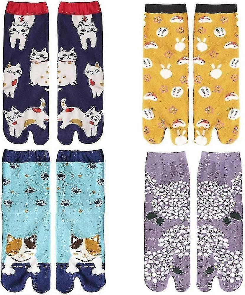 Womens 4-pairs Pack Slippers Split Toe Tabi Ninja Socks, Blue, 7-9
