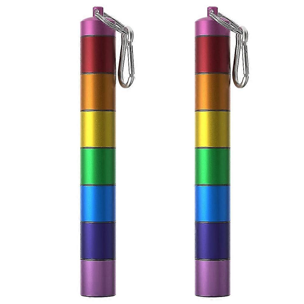 Pill Organizer-Weekly Pill Box-Metal Pill Box 7 Day Waterproof-Travel Pill Case - Stackable Pill Container 2 Pack