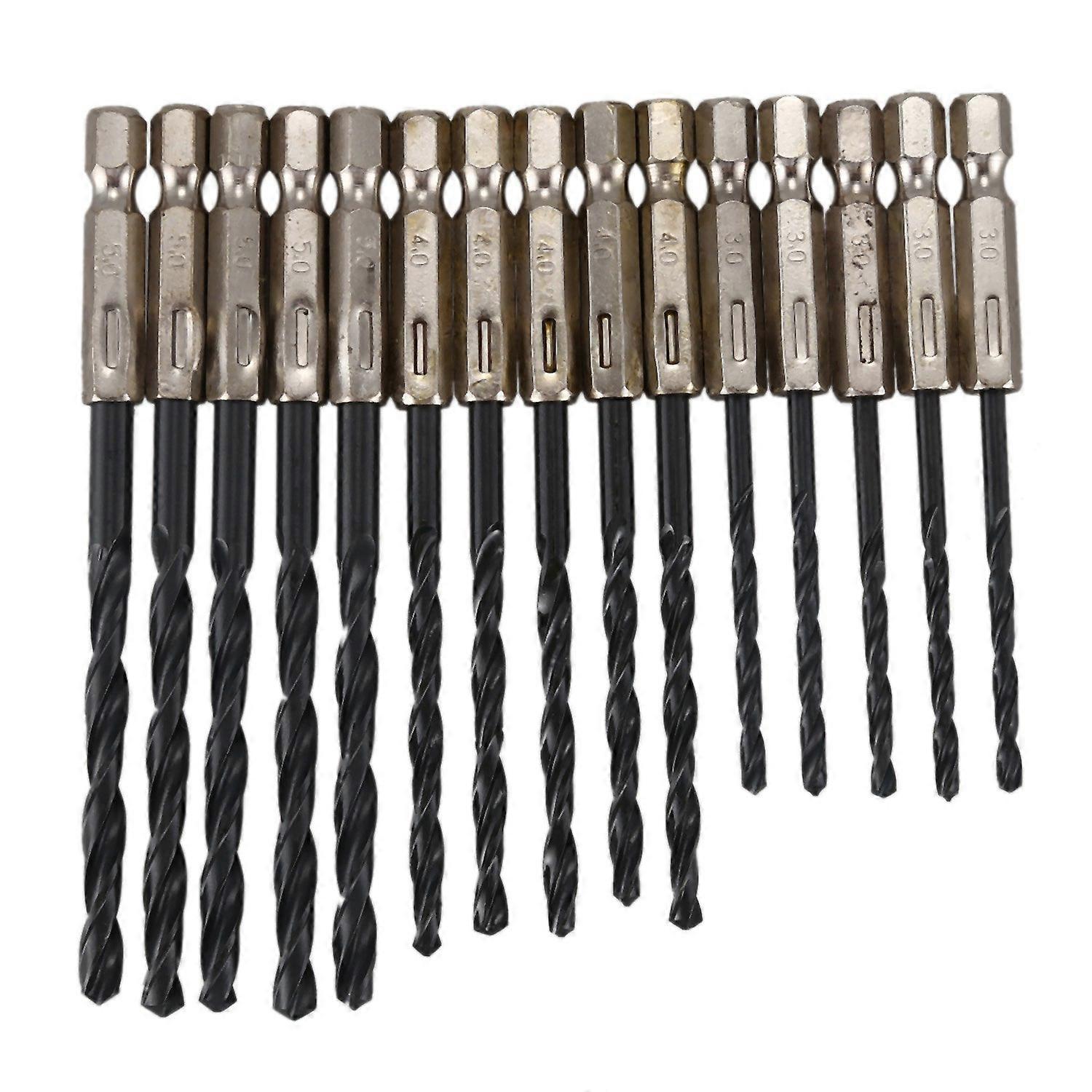 15 pcs High Speed Steel Titanium Coated Drill Bits Set 3 4 5 mm Hex