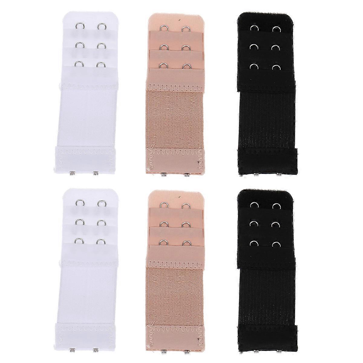 6pcs Women Comfortable Bra Extenders Elastic Extension Buckle Bra Lengthened Strap (2 Hooks, Black, Apricot, White)