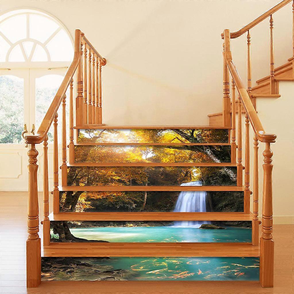 6pcs/set 3D Waterfall Scenery Staircase Stair Riser Floor Sticker Self Adhesive