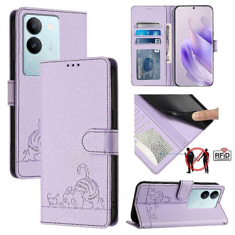 Case For VIVO V29 5G/V29 PRO 5G Cat RFID Wallet Flip Cover Card Slot Holder Kickstand
