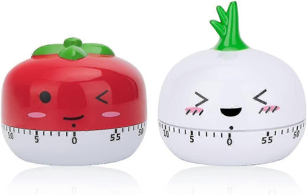 Kitchen Timer,60-minutes Mechanical Timer Cute Vegetables Wind Up Timer No Batteries Egg Timewhite, Red2pcs