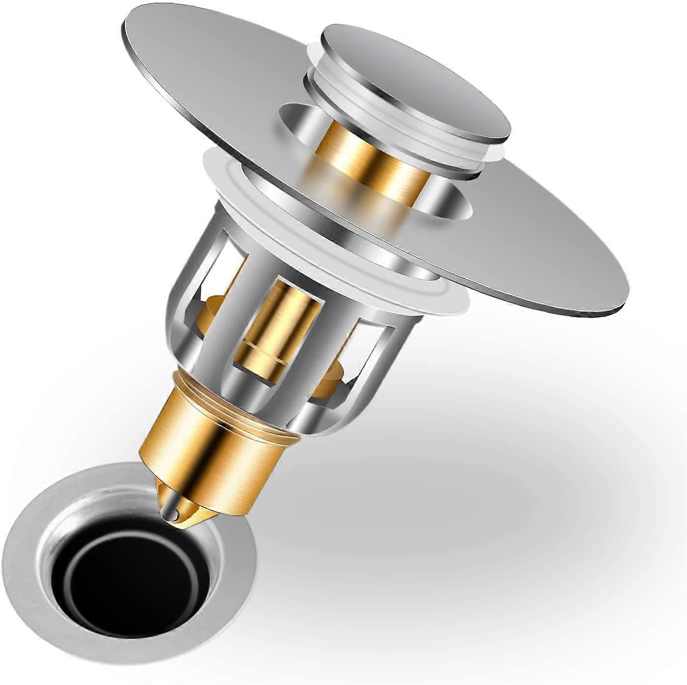 Universal Basin Stopper Badekar Stopper Anti-Clog Strainer Pop-up Sink Afløb til 28-48mm huller Rustfrit stål og messing Sink Stopper