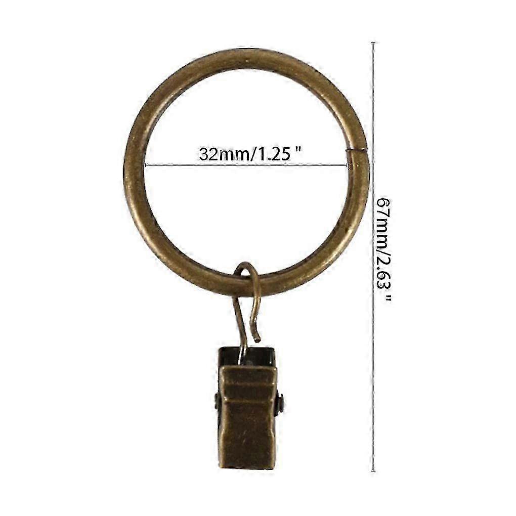 40 sztuk Pierścienie do zasłon z klipsami 32mm Pierścienie do zasłon z klipsami Pierścienie do zasłon Metalowy brązowy haczyk do zasłon {JKW}
