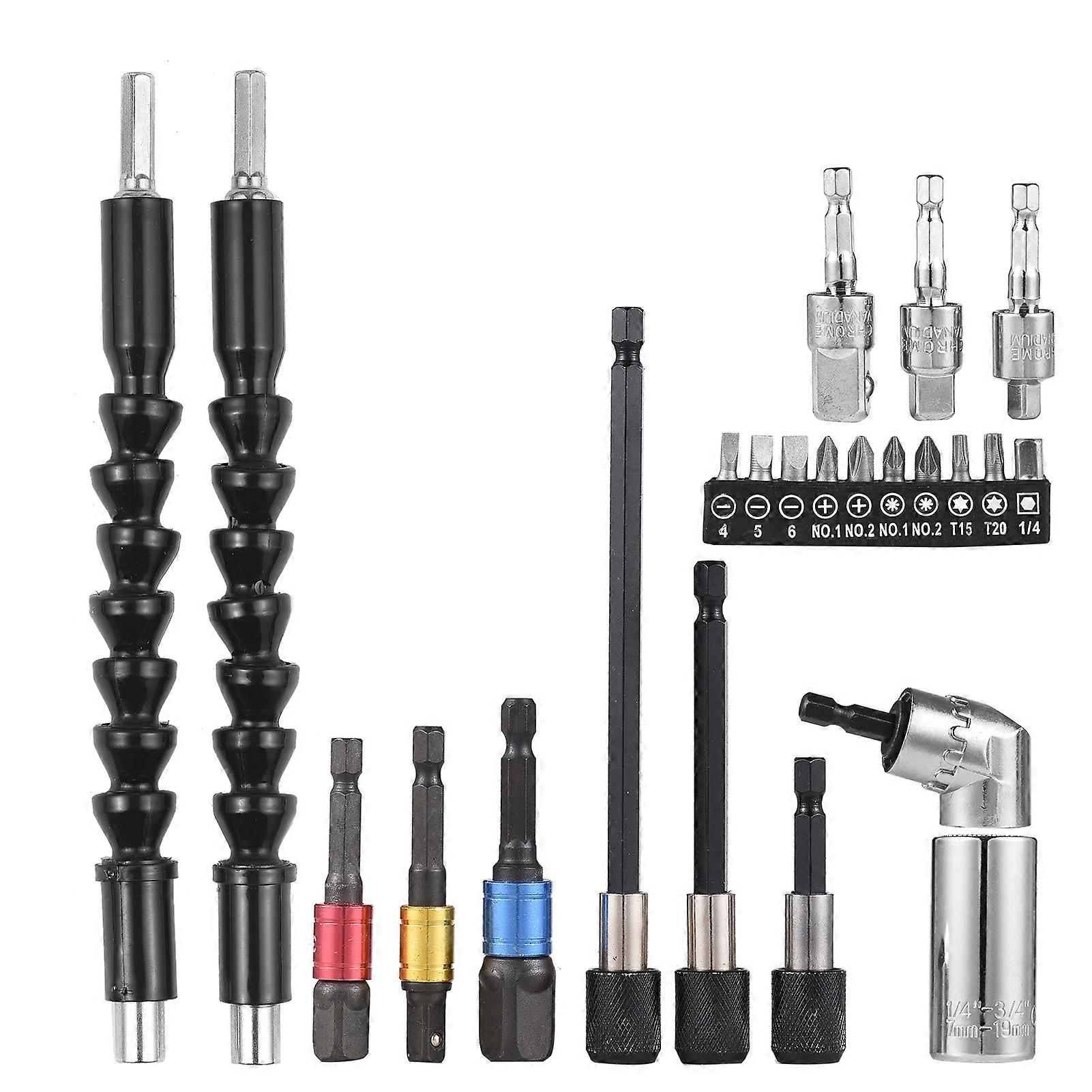 23pcs Wrench Socket Extension Bar Kit Universal Socket Wrench Tool Set Hex Shank 105 Right Angle Adapter Drill Attachment